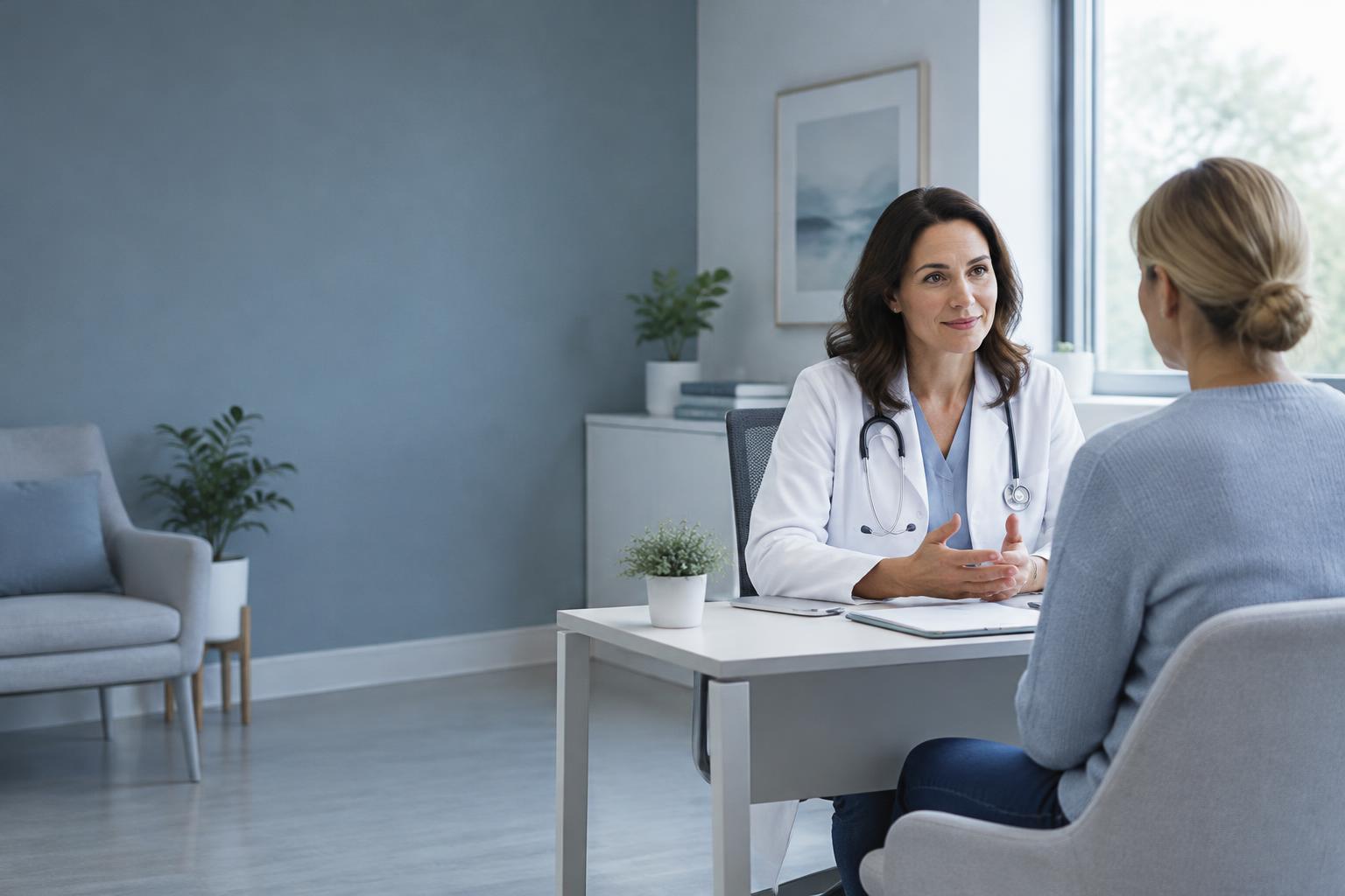 A physician discussing care with a patient